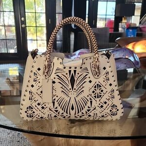 Cromia Chic Cream Leather Cutout Tote Bag